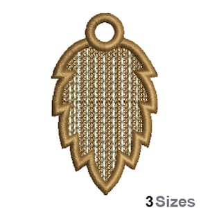 FSL Leaf Machine Embroidery Design - 3 Sizes, Freestanding Lace Earring Embroidery Pattern, FSL Leaf Ornament Embroidery Design