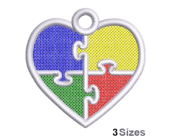 Motif de broderie machine coeur Puzzle FSL - 3 tailles, motif de broderie boucle d'oreille dentelle autoportant, broderie ornement coeur Puzzle FSL