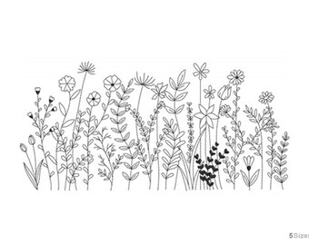 Diseño de bordado a máquina con borde de flores de primavera - 5 tamaños, patrón de bordado digital de flores silvestres para descargar