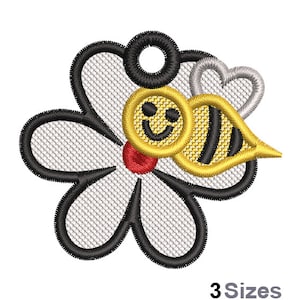 FSL Daisy & Bee Machine Embroidery Design - 3 Sizes, Freestanding Lace Earring Embroidery Pattern, FSL Flower Ornament Embroidery Design