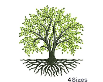 Baum - Maschinenstickerei, 4 Größen, Baumwurzeln Stickmuster, Baumwurzeln Stickmuster, Pflanzenstickerei