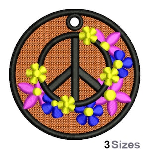 FSL Peace Sign - Machine Embroidery Design - 3 Sizes, Freestanding Lace Earring Embroidery Pattern, FSL Flower Peace Symbol Embroidery