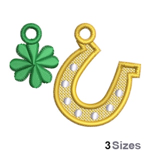 FSL Lucky Horseshoe - Machine Embroidery Design - 3 Sizes, Freestanding Lace Earring Embroidery Pattern, FSL Shamrock Ornament Embroidery