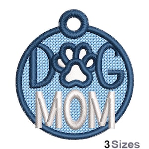FSL Dog Mom Machine Embroidery Design - 3 Sizes, Freestanding Lace Earring Embroidery Pattern, FSL Dog Paw Print Ornament Embroidery Design