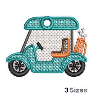 FSL Golf Cart Machine Embroidery Design - 3 rozmiary, wolnostojący wzór haftu koronkowego na kolczyki, FSL Golf Bag Ornament Embroidery Design