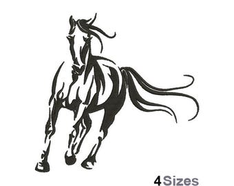 Silueta de caballo al galope - Diseño de bordado a máquina - 4 tamaños, Patrón de bordado de caballo corriendo, Diseño de bordado de silueta de caballo