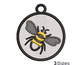 Diseño de bordado a máquina de abejorro FSL (3 tamaños), patrón de bordado de aretes de encaje independientes, diseño de bordado de adorno de abeja FSL