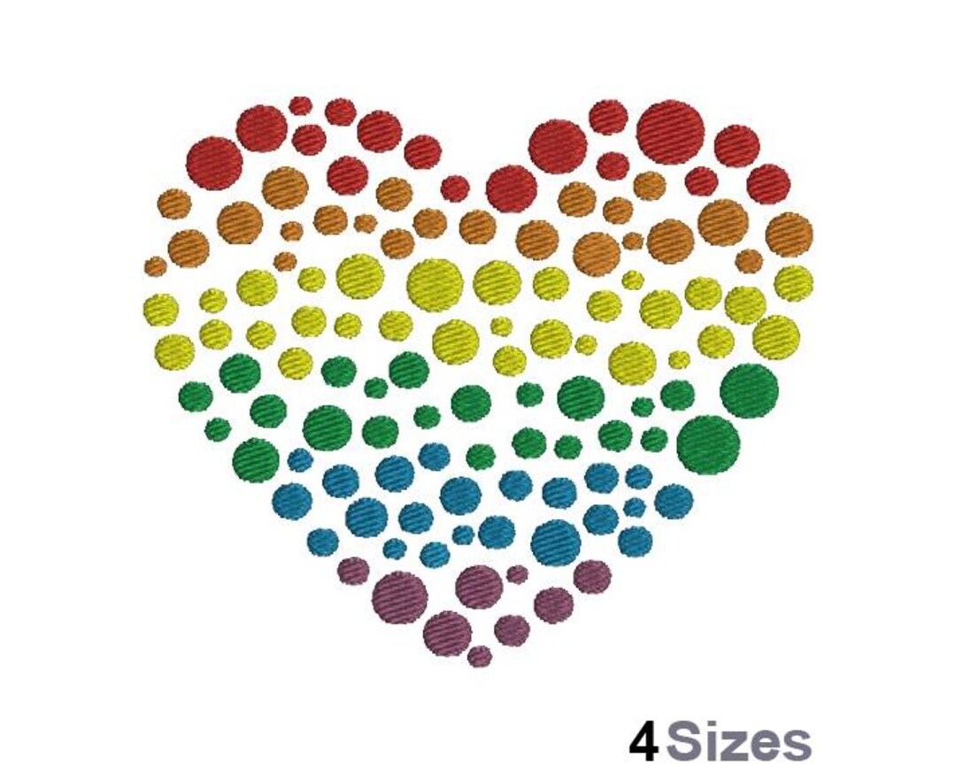 Rainbow Heart - Machine Embroidery Design - 4 Sizes, Dotted Rainbow ...