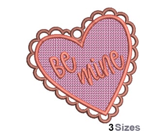 FSL Be Mine Heart Machine Embroidery Design - 3 Sizes, Freestanding Lace Earring Embroidery Pattern, FSL Valentines Love Ornament Embroidery