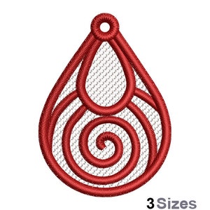 FSL Swirls Machine Embroidery Design - 3 Sizes, Freestanding Lace Earring Embroidery Pattern, FSL Teardrop Ornament Embroidery Design