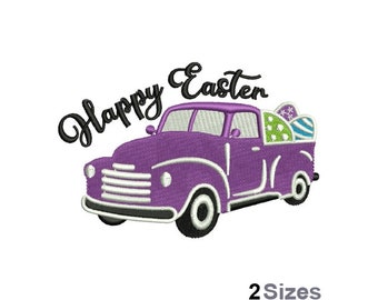 Camión de Pascua - Diseño de bordado a máquina - 2 tamaños, patrón de bordado de huevos de Pascua, diseño de camioneta morada, huevos de Pascua de colores
