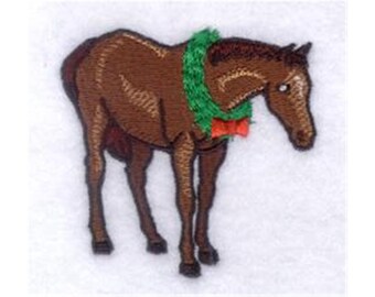 Horse With Christmas Wreath Machine Embroidery Design - Brown Horse Embroidery Pattern, Christmas Horse Embroidery Design, Digital Download