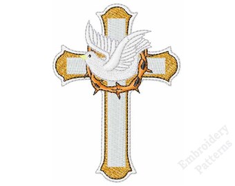 Croix chrétienne & motif de broderie Machine colombe blanche, motif de broderie Couronne d'épines, motif de broderie religieuse, téléchargement numérique