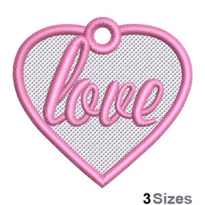 Freestanding Lace Love Heart Pendant Embroidery Pattern, FSL Heart Ornament Embroidery Pattern, FSL Valentines Charm Design