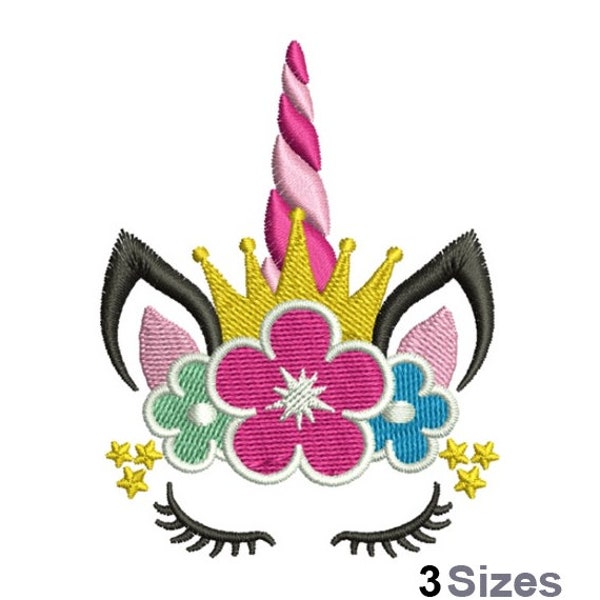 Floral Unicorn - Machine Embroidery Design - 3 Sizes, Unicorn Head Embroidery Pattern, Flower Unicorn Girl Embroidery Design