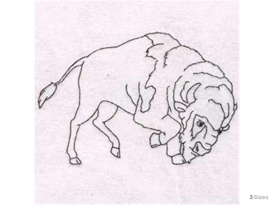 Outline Buff Pattern Buffalo Outline Machine Embroidery Design, Charging Bison Embroidery ...