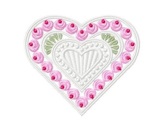 Coeur de Rose rose FSL - motif de broderie Machine, motif de broderie de boucle d'oreille dentelle autoportant, motif de broderie ornement de mariage FSL