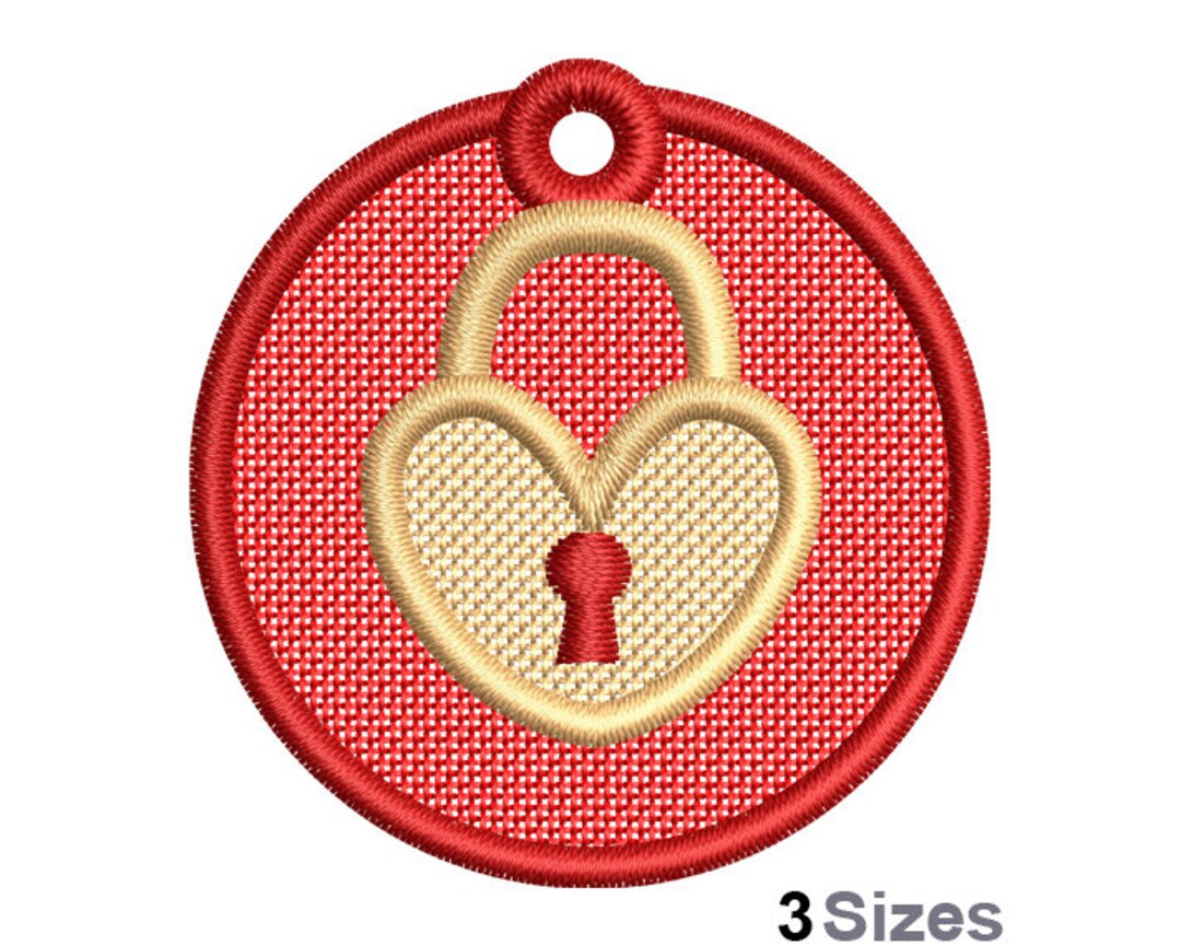 FSL Padlock Machine Embroidery Design 3 Sizes, Freestanding Lace Love