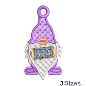 FSL Gnome Counting 123 Machine Embroidery Design - 3 Sizes, Freestanding Lace Earring Embroidery Pattern, FSL School Ornament Embroidery
