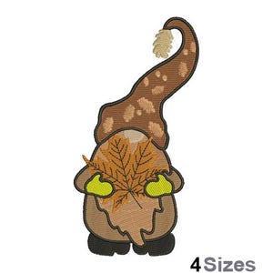 Fall Gnome With Leaf - Machine Embroidery Design - 4 Sizes, Autumn Gnome Embroidery Pattern