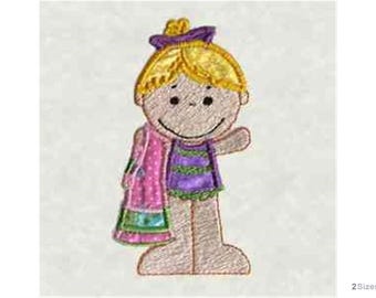 Jolie poupée fille avec motif de broderie Machine serviette - téléchargement numérique, motif de broderie fille blonde, motif de broderie enfant souriant