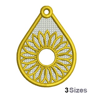 FSL Flower Machine Embroidery Design - 3 Sizes, Freestanding Lace Earring Embroidery Pattern, FSL Floral Teardrop Ornament Embroidery Design