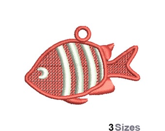FSL Coral Fish Maschinenstickerei, 3 Größen, freistehende Spitzenohrring-Stickerei, FSL Fisch Ornament Stickdatei