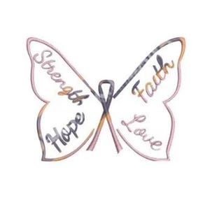 Hope Ribbon Butterfly - Machine Embroidery Design, Awareness Ribbon Butterfly Outline Embroidery Pattern, Strength Hope Faith Love Design
