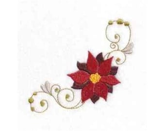 Diseño de bordado a máquina de decoración de esquina con flor de Pascua navideña - Patrón de bordado de adorno navideño, descarga digital de flores festivas para las fiestas