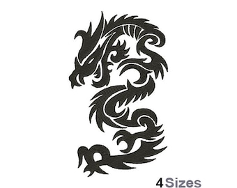 Asian Dragon - Machine Embroidery Design - 4 Sizes, Dragon Silhouette Embroidery Pattern