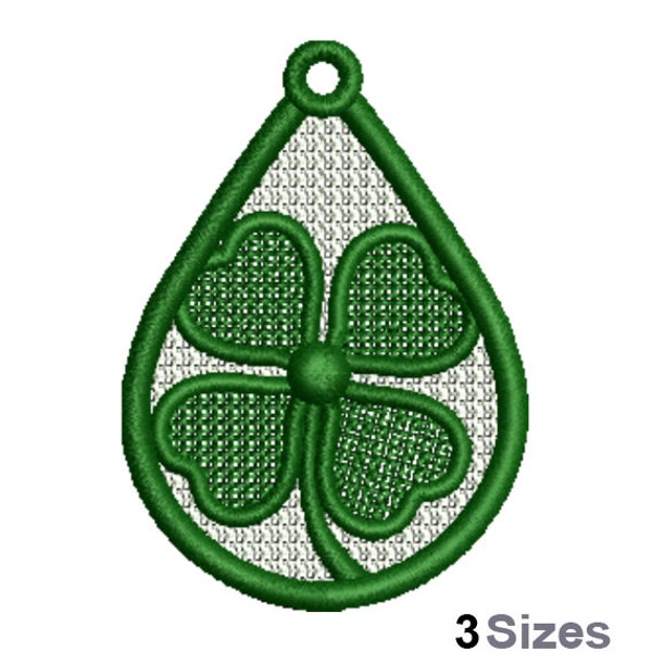 FSL Shamrock Machine Embroidery Design - 3 Sizes, Freestanding Lace Earring Embroidery Pattern, FSL Irish Clover Ornament Embroidery Design