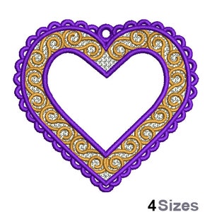 FSL Decorative Heart - Machine Embroidery Design - 3 Sizes, Freestanding Lace Earring Embroidery Pattern, FSL Valentines Ornament Embroidery