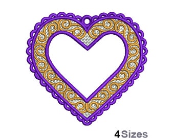 FSL Decorative Heart - Machine Embroidery Design - 3 Sizes, Freestanding Lace Earring Embroidery Pattern, FSL Valentines Ornament Embroidery