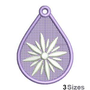 FSL Aster Machine Embroidery Design - 3 Sizes, Freestanding Lace Earring Embroidery Pattern, FSL Flower Teardrop Ornament Embroidery Design