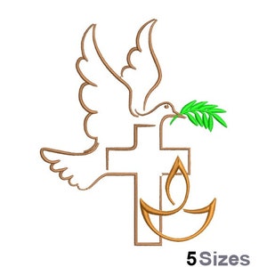 Peace Dove With Cross Outline - Machine Embroidery Design - 5 Sizes, Christian Cross Embroidery Pattern, Olive Branch Design, Peace Symbol