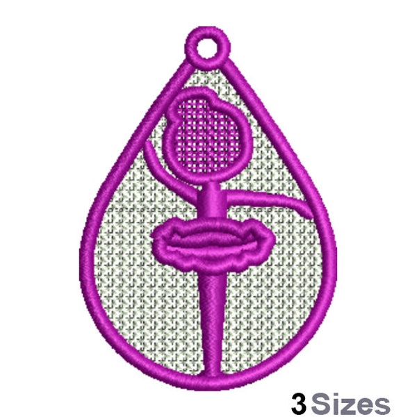 FSL Ballet Dancer Machine Embroidery Design - 3 Sizes, Freestanding Lace Earring Embroidery Pattern, FSL Ballerina Stand Teardrop Ornament