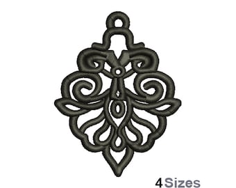 FSL Fancy Decoration Machine Embroidery Design - 4 Sizes, Freestanding Lace Earring Embroidery Pattern, FSL Ornament Embroidery Design