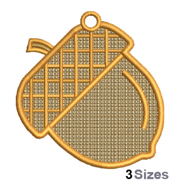FSL Acorn Machine Embroidery Design - 3 Sizes, Freestanding Lace Earring Embroidery Pattern, FSL Acorn Ornament Embroidery Design