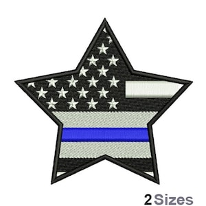 Flag Star - Machine Embroidery Design - 2 Sizes, Blue Line Flag Embroidery Pattern, American Flag Embroidery, Law Enforcement Embroidery