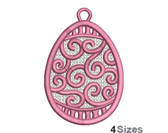 FSL Easter Egg Oval - Machine Embroidery Design - 4 Sizes, Freestanding Lace Earring Embroidery Pattern, FSL Easter Ornament Embroidery