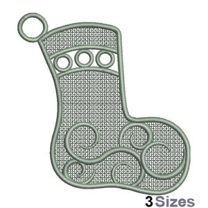 FSL Christmas Stocking - Machine Embroidery Design - 4 Sizes, Freestanding Lace Earring Embroidery Pattern, FSL Xmas Ornament Embroidery