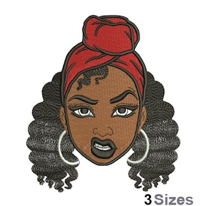 Black Girl - Machine Embroidery Design - 3 Sizes, Black Lady Head Embroidery Pattern, Cute Black Woman Embroidery, African American Design