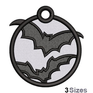 FSL Halloween Bats Maschinenstickerei, Stickmuster in 3 Größen, freistehende Spitzenohrring-Stickerei