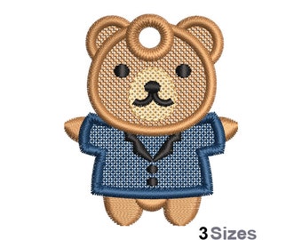 FSL Teddy Bear Machine Embroidery Design - 3 Sizes, Freestanding Lace Earring Embroidery Pattern, FSL Baby Bear Ornament Embroidery Design