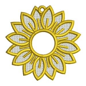 FSL Sunflower Ornament Machine Embroidery Design - 3 Sizes, Freestanding Lace Pendant Embroidery Pattern, FSL Flower Dangler Embroidery