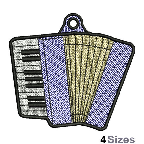 FSL Accordion Machine Embroidery Design - 3 Sizes, Freestanding Lace Earring Embroidery Pattern, FSL Music Ornament Embroidery Design