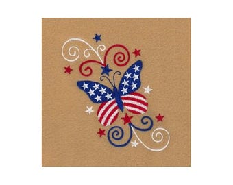 Patriotic Butterfly Machine Embroidery Design, USA Flag Stars And Swirls Embroidery Pattern, American Flag Butterfly Embroidery Design
