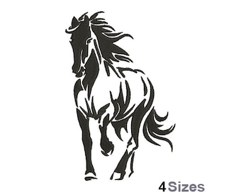 Silueta de Mustang - Diseño de bordado a máquina - 4 tamaños, Patrón de bordado de silueta de caballo