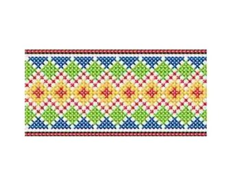 Geometric Cross Stitch Border Machine Embroidery Design, Floral Cross-Stitch Digital Download