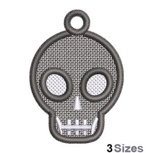 FSL Halloween Skull - Machine Embroidery Design - 3 Sizes, Freestanding Lace Earring Embroidery Pattern, FSL Skull Ornament Embroidery